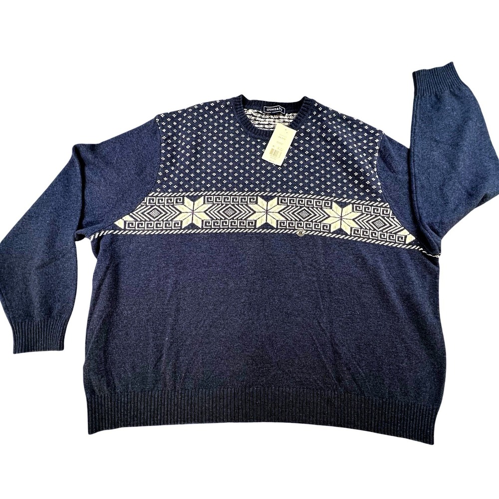 Crown & Ivy‎ 4X Big Navy Fair Isle Lambswool Blend Sweater NWT Nordic Crewneck